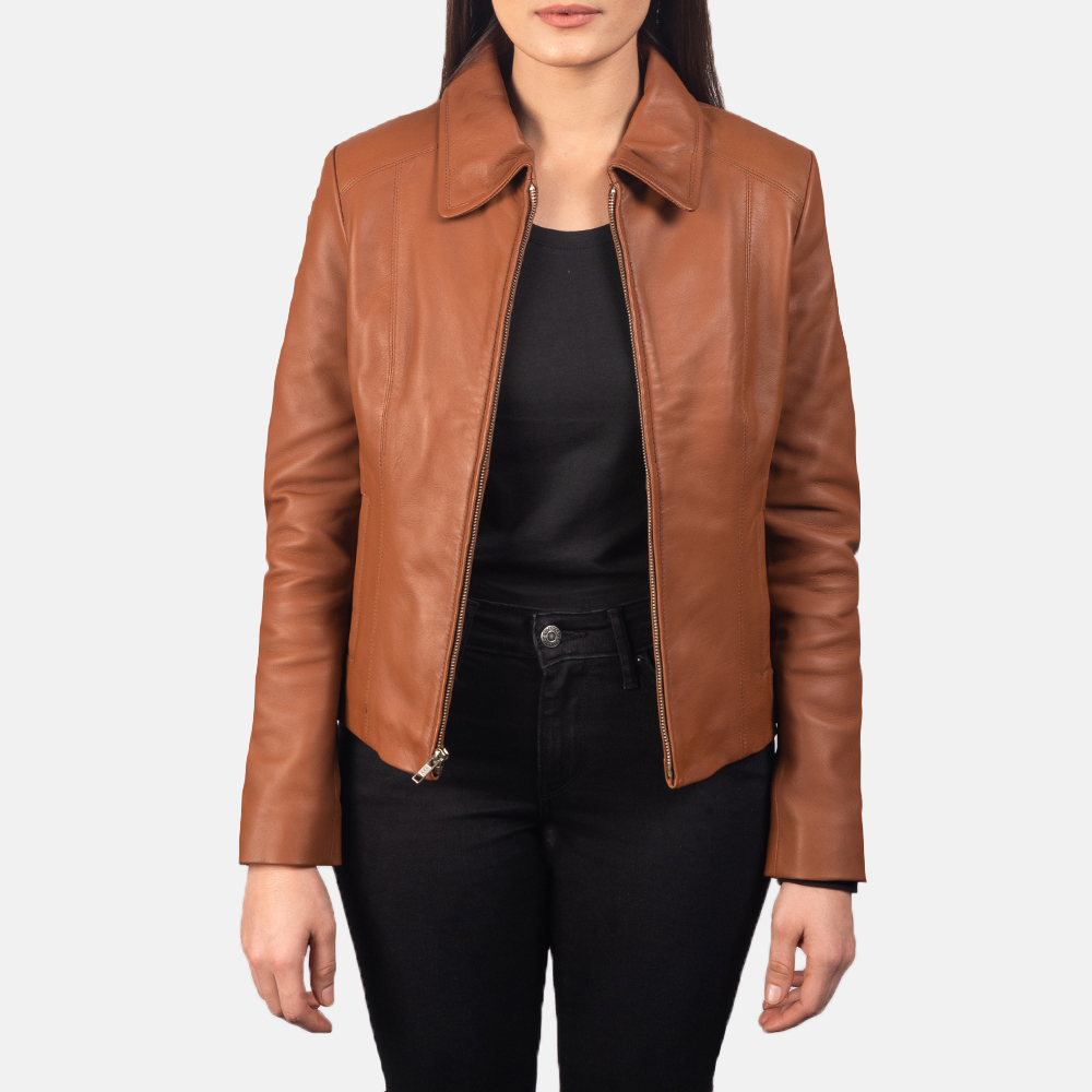 Colette Brown Leather Jacket For Women 2-1551971782921