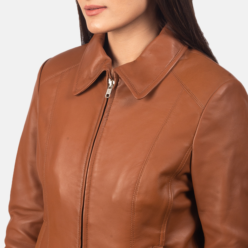 Colette Brown Leather Jacket For Women 6-1551971783202