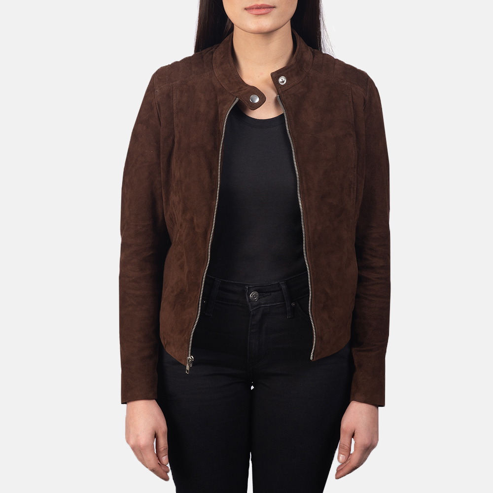 Kelsee Mocha Suede Biker Jacket For Women 2-1551973031403