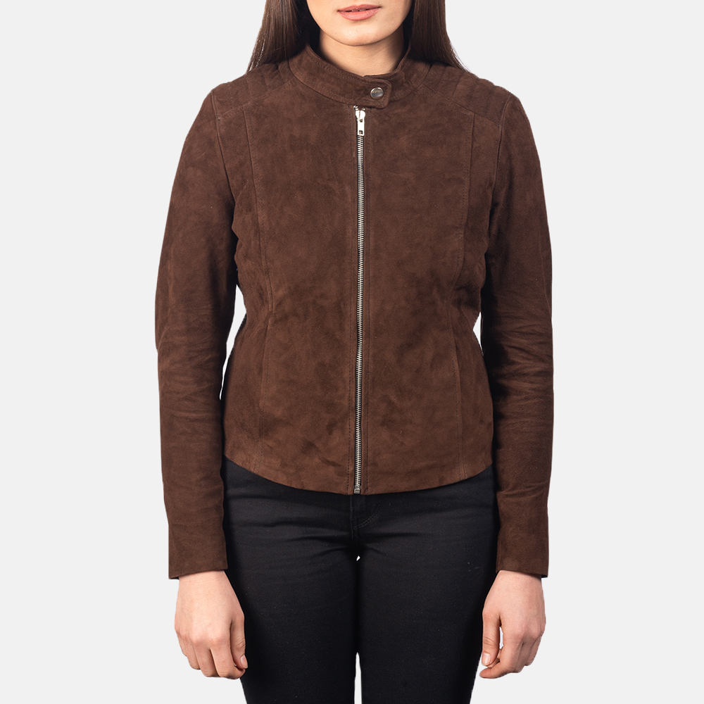 Kelsee Mocha Suede Biker Jacket For Women 4-1551973031548