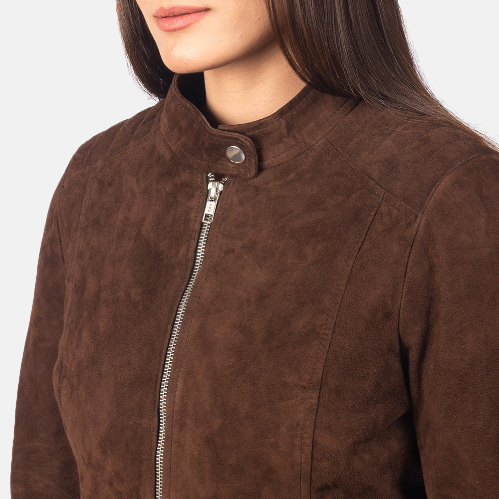 Kelsee Mocha Suede Biker Jacket For Women 6-1551973031825