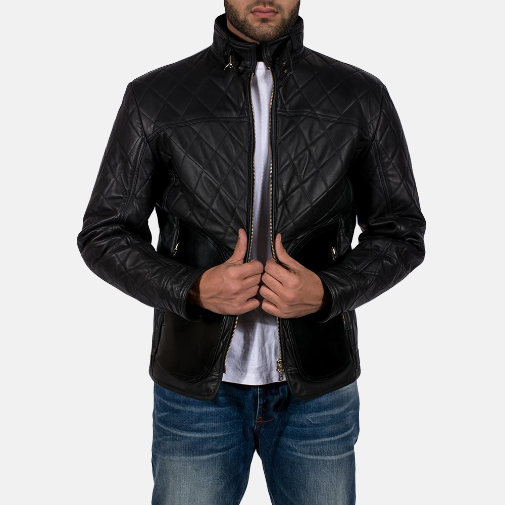 Mens Equilibrium Black Leather Jacket 2-1491385647985