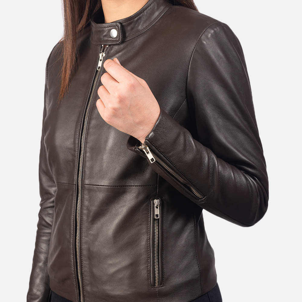Rave Brown Leather Biker Jacket For Women 6-1551972078081