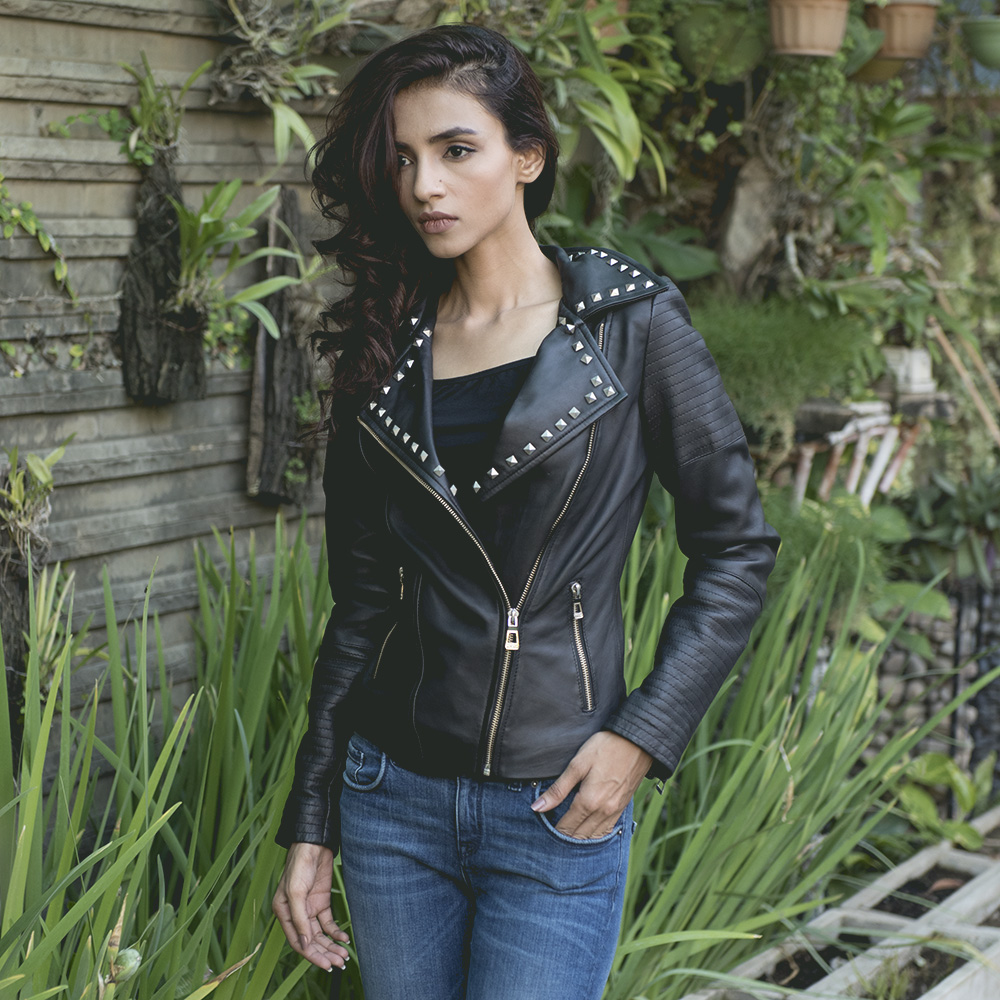 Sally Mae Studded Black Leather Biker Jacket-1522082246977-1522167531037