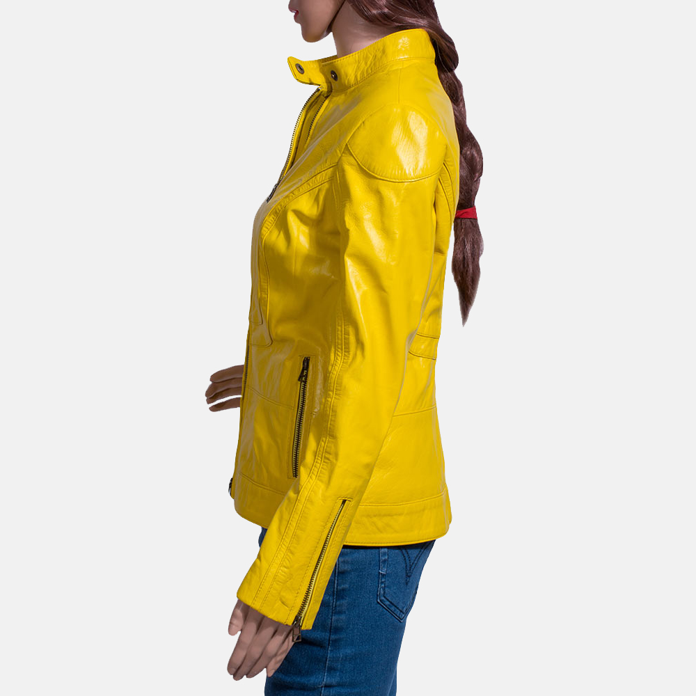 Womens Mystic Yellow Leather Biker Jacket 3-1491373316727