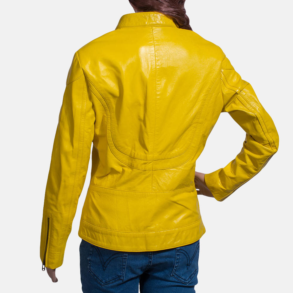 Womens Mystic Yellow Leather Biker Jacket 4-1491373316793