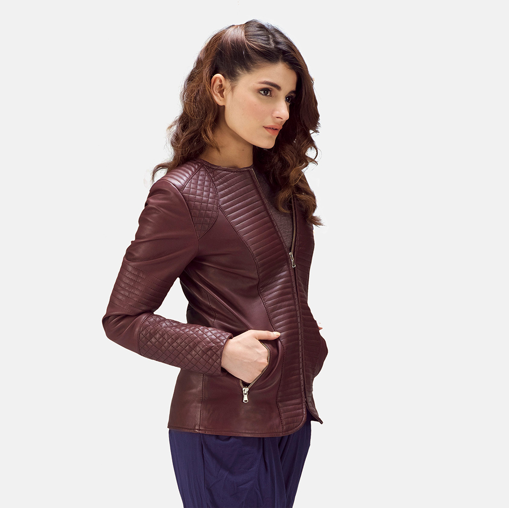 Womens Nexi Quilted Maroon Leather Jacket 1-1495003313260 (1)