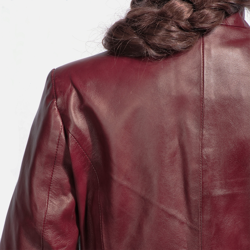 Womens Rumella Maroon Leather Biker Jacket 4-1491466002936
