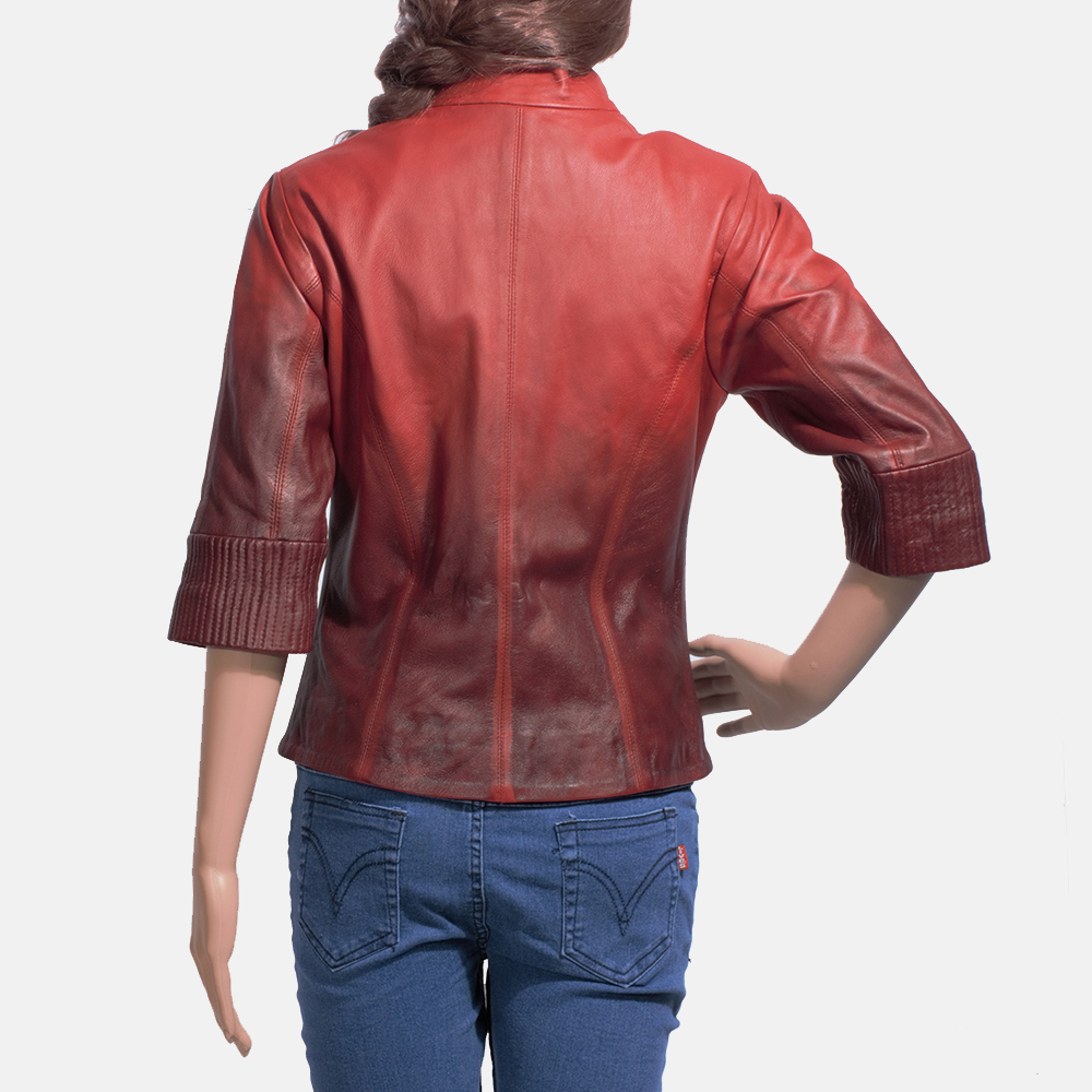 Womens Stacy Spice Red Leather Biker Jacket 4-1491467182979