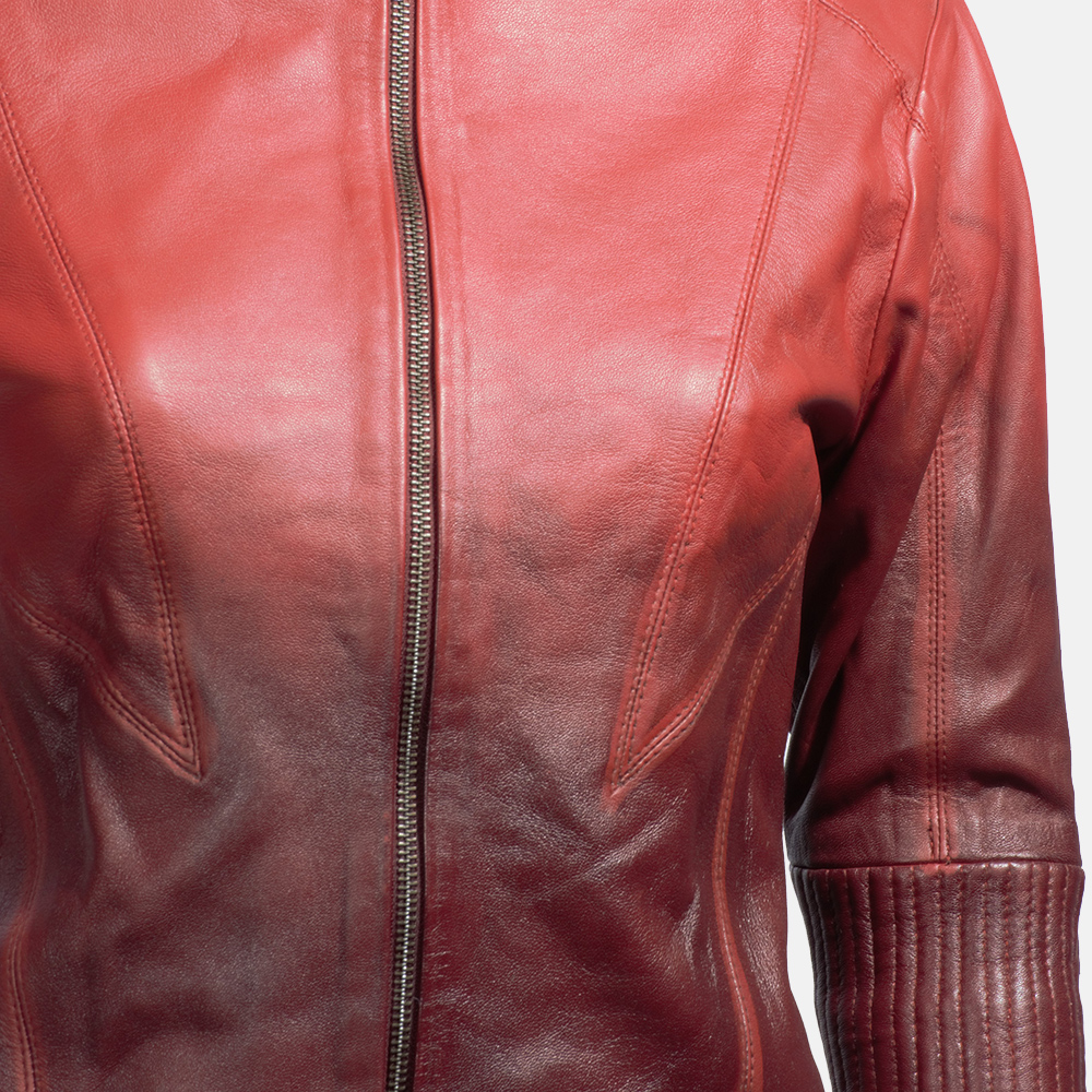 Womens Stacy Spice Red Leather Biker Jacket 5-1491467182911