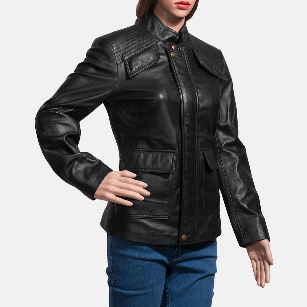 Womens Strada Black Leather Jacket 2-1491372763436