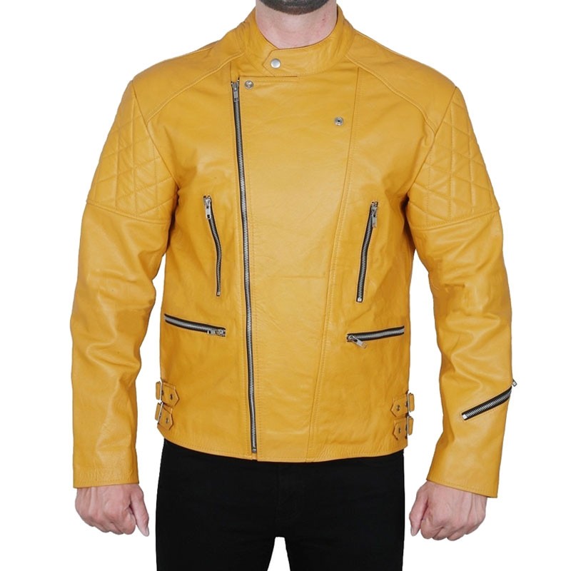 Yellow Quilted High Quality Leather Biker Jacket – Leather Hawkers